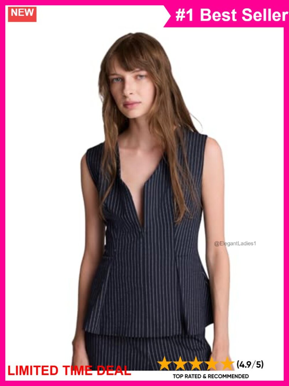 Sleeveless V-Neck Pinstriped Peplum Top